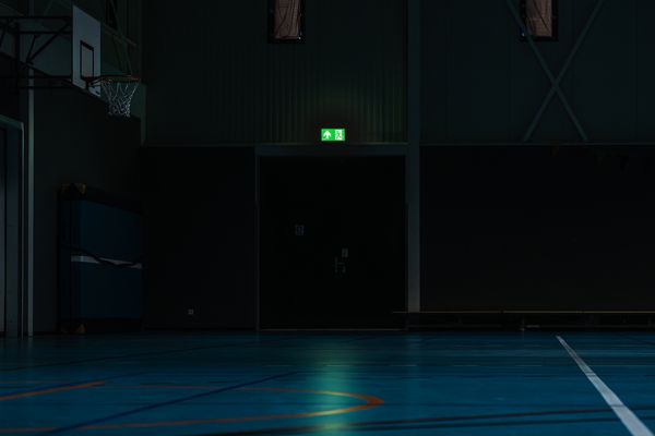 INOTEC Noodverlichting SNP 8030 bal- en slagvaste LED-vluchtrouteaanduiding armatuur voor sporthallen en gymnastiekhallen