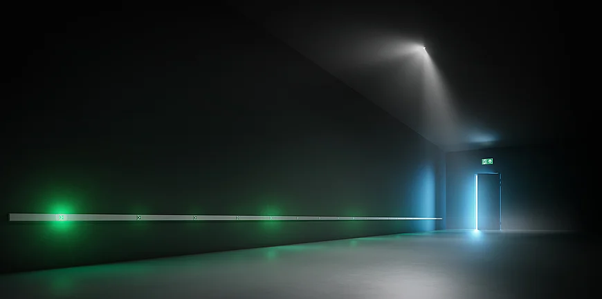 INOTEC GMS Vloerniveaugeleiding Systeem - Dynamische vluchtrouteaanduiding met looplichtfunctie INOTEC GMS Vloerniveaugeleiding Systeem - Dynamische vluchtrouteaanduiding met looplichtfunctie